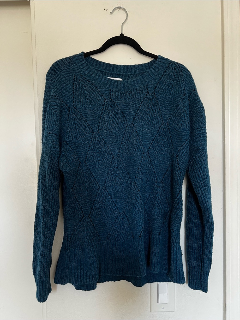 Sonoma Teal Diamond-Stitch Crewneck Sweater